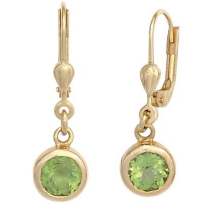 Ohrhänger rund 585 Gold Gelbgold 2 Peridote grün Ohrringe Boutons Peridot | 42422 / EAN:4053258250297