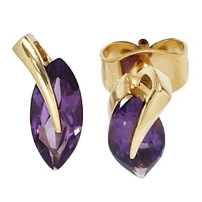 Ohrstecker 585 Gold Gelbgold 2 Amethyste lila violett Goldohrstecker | 37844 / EAN:4053258055076