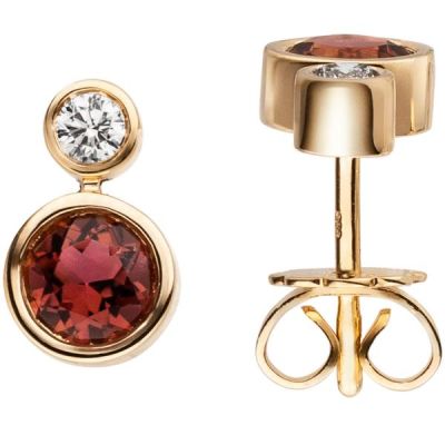 Ohrstecker 585 Gold Gelbgold 2 Rubellite 2 Diamanten Brillanten | 54317 / EAN:4053258544495