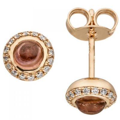 Ohrstecker 585 Gold Rotgold 2 Turmalin Cabochons 32 Diamanten Brillanten | 50458 / EAN:4053258355510