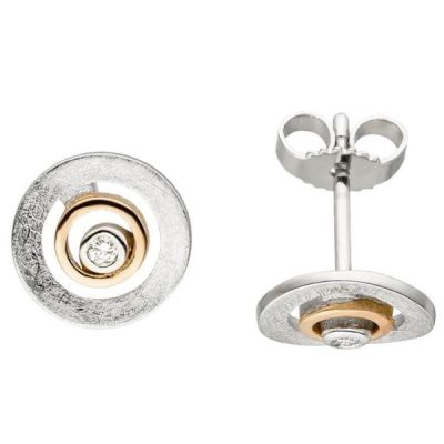 Ohrstecker 585 Gold Rotgold bicolor eismatt 2 Diamanten Brillanten Ohrringe | 52537 / EAN:4053258470138