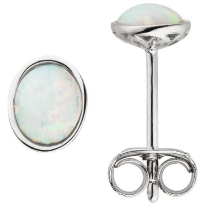 Ohrstecker 925 Sterling Silber 2 Opal-Imitationen oval | 53562 / EAN:4053258531860