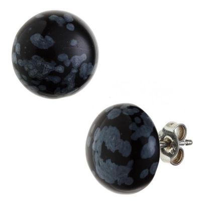 Ohrstecker 925 Sterling Silber 2 Schneeflocken-Obsidiane, 12 mm | 44234 / EAN:4053258284056