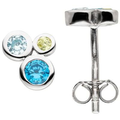 Ohrstecker 925 Sterling Silber 6 Zirkonia blau grün | 53354 / EAN:4053258522523