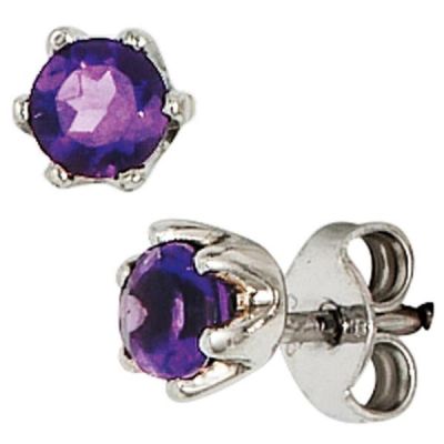 Ohrstecker 925 Sterling Silber rhodiniert 2 Amethyste 4,7 mm | 40337 / EAN:4053258214206