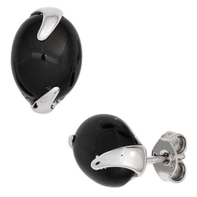 Ohrstecker 925 Sterling Silber rhodiniert 2 Onyxe schwarz Ohrringe | 43371 / EAN:4053258265178