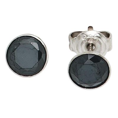 Ohrstecker 925 Sterling Silber rhodiniert 2 schwarze Zirkonia 6,5 mm | 40545 / EAN:4053258217863