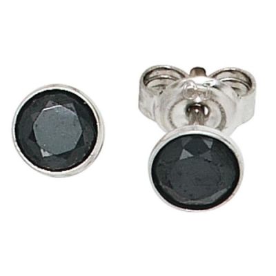 Ohrstecker 925 Sterling Silber rhodiniert 2 schwarze Zirkonia | 40544 / EAN:4053258217856