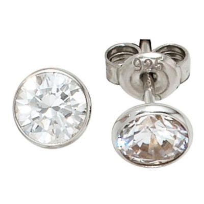 Ohrstecker 925 Sterling Silber rhodiniert 2 Zirkonia 6,5 mm | 40542 / EAN:4053258217832