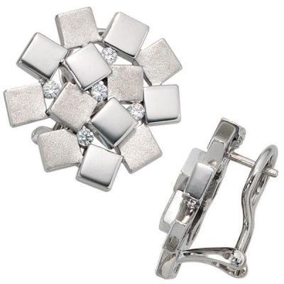 Ohrstecker 925 Sterling Silber rhodiniert mattiert 10 Zirkonia | 36485 / EAN:4053258090022