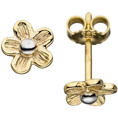 Ohrstecker Blume 333 Gold Gelbgold matt bicolor Ohrringe | 44927 / EAN:4053258291863