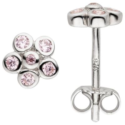 Ohrstecker Blume 925 Sterling Silber 12 Zirkonia rosa Ohrringe | 53343 / EAN:4053258523384