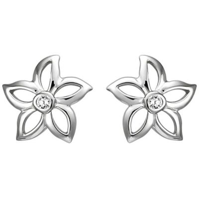 Ohrstecker Blume 925 Sterling Silber 2 Zirkonia Ohrringe Silberohrringe | 52670 / EAN:4053258511916