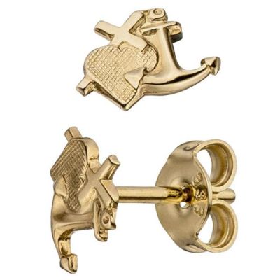 Ohrstecker Glaube Liebe Hoffnung 333 Gold Gelbgold matt Ohrringe | 46708 / EAN:4053258311431