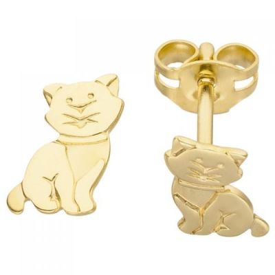 Ohrstecker Katze 333 Gold Gelbgold Ohrringe Goldohrringe Katzenohrringe | 50420 / EAN:4053258355213