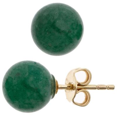 Ohrstecker Kugel 333 Gold Gelbgold 2 Aventurine grün Ohrringe Goldohrstecker | 40424 / EAN:4053258227879