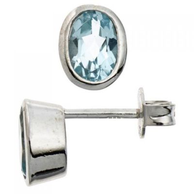 Ohrstecker oval 925 Sterling Silber 2 Blautopase hellblau blau Ohrringe | 40153 / EAN:4053258227855