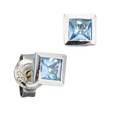 Ohrstecker quadratisch 925 Sterling Silber 2 Zirkonia hellblau blau | 33039 / EAN:4053258097052