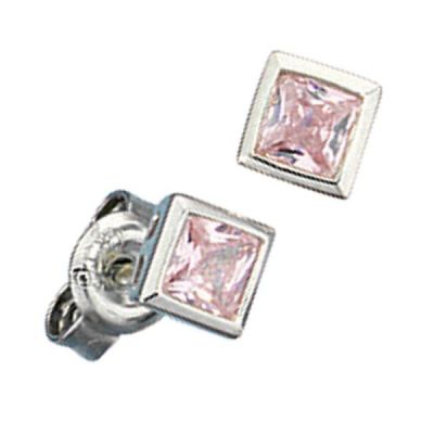 Ohrstecker quadratisch 925 Sterling Silber 2 Zirkonia rosa rose | 33040 / EAN:4053258097069