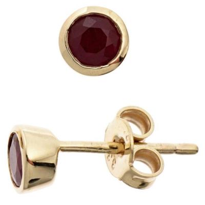 Ohrstecker rund 333 Gold Gelbgold 2 Rubine rot Ohrringe | 39875 / EAN:4053258227305