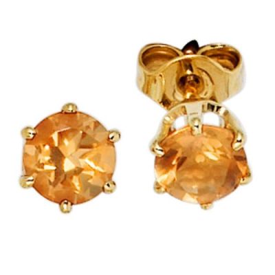 Ohrstecker rund 585 Gelbgold 2 Citrine orange Ohrringe Goldohrstecker | 39691 / EAN:4053258204900