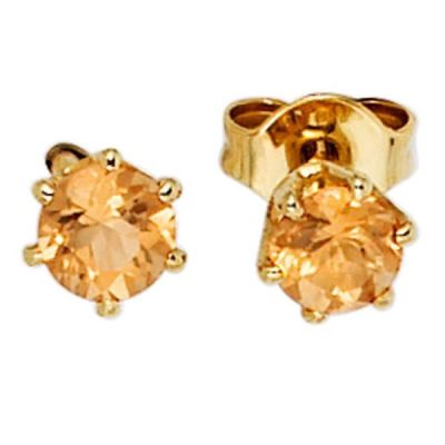 Ohrstecker rund 585 Gelbgold 2 Citrine orange Ohrringe | 39690 / EAN:4053258204894