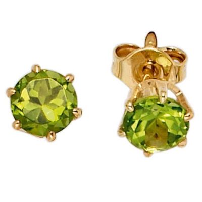 Ohrstecker rund 585 Gelbgold 2 Peridote grün Ohrringe Goldohrstecker | 39687 / EAN:4053258204801