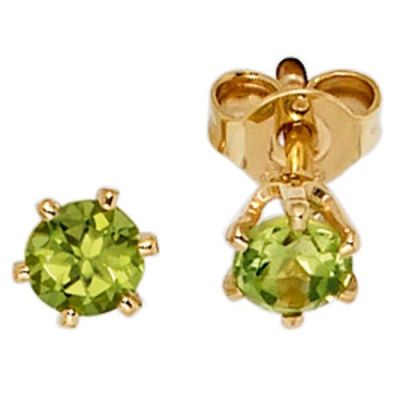 Ohrstecker rund 585 Gelbgold 2 Peridote grün Ohrringe | 39686 / EAN:4053258204795