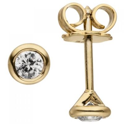 Ohrstecker rund 585 Gold Gelbgold 2 Diamanten Brillanten 0,14 ct. Ohrringe | 50798 / EAN:4053258360255