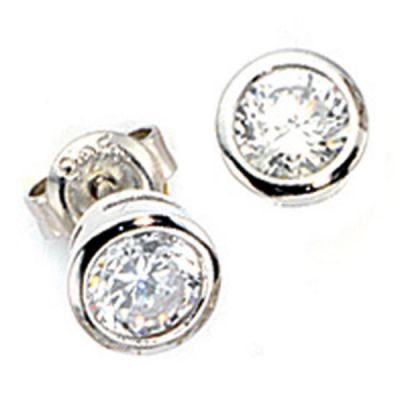 Ohrstecker rund 925 Sterling Silber rhodiniert 2 Zirkonia 6,6 mm | 29910 / EAN:4053258092972