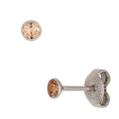 Ohrstecker rund 925 Sterling Silber rhodiniert 2 Zirkonia champagner Ohrringe | 43241 / EAN:4053258262993