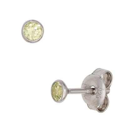 Ohrstecker rund 925 Sterling Silber rhodiniert 2 Zirkonia grün 3,4 mm | 43243 / EAN:4053258263013