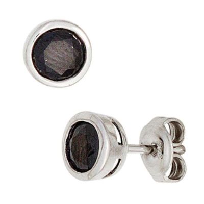 Ohrstecker rund 925 Sterling Silber rhodiniert 2 Zirkonia schwarz | 33233 / EAN:4053258092736