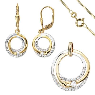 Schmuck-Set 333 Gold Gelbgold bicolor mit Zirkonia Ohrringe und Kette 42 cm | 51511 / EAN:4053258366370