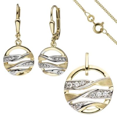 Schmuck-Set 333 Gold Gelbgold mit Zirkonia Ohrringe und Kette 45 cm | 51510 / EAN:4053258366363