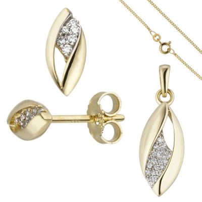 Schmuck-Set 333 Gold Gelbgold mit Zirkonia und Kette 42 cm | 51487 / EAN:4053258540022