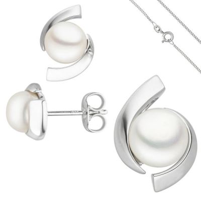 Schmuck-Set 333 Gold Weißgold Süßwasser Perlen mit Kette 42 cm | 51525 / EAN:4053258538708