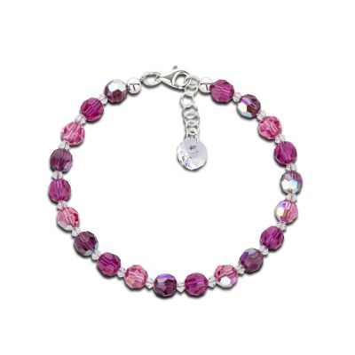 17,5cm + 2cm Verlängerung - Armband fuchsia pink lila aus 6mm Kristallperlen | S-K-A06_Am-Fu-Pa / EAN:4250887406341