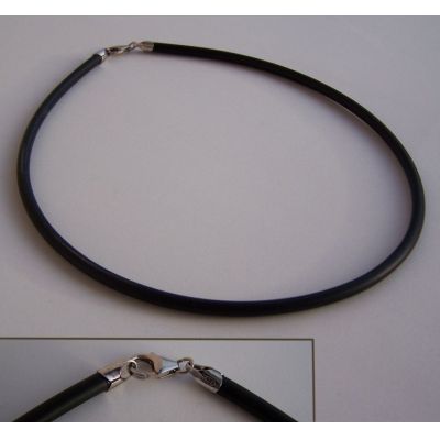 45cm - 4mm Kautschukband mit Karabiner 925 Silber Rhodium | Ka4mm