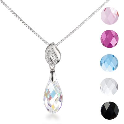 Crystal Aurora Boreale - Halskette mit Kristall Briolette Anhänger 925 Silber Rhodium Farbwahl | Fi31-PD22_VZ / EAN:4250887404125