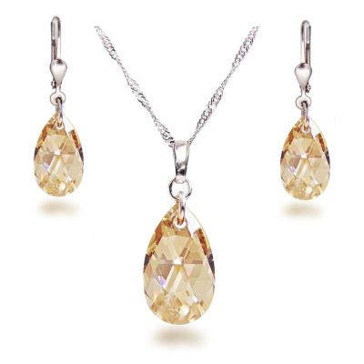 Schmuckset aus Siber Rhodium mit Kristall Tropfen in Crystal Golden Shadow | PD-Set58-GS / EAN:4250887404088