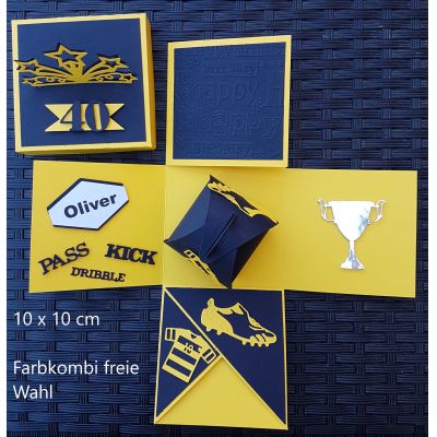 18, blau / weiß, 10x10 cm - Explosionsbox "Fussball" handgearbeitet | EX30