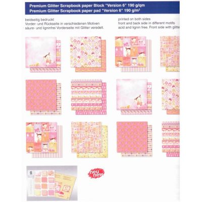 Baby Mädchen Girl PREMIUM GLITTER SCRAPBOOK PAPIER BLOCK 12x12,VERSION 6 | 71620099 / EAN:4008525131854