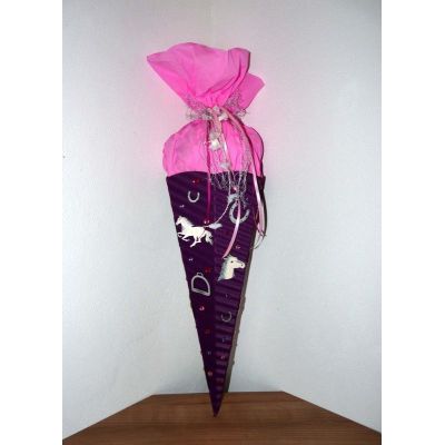 Blau 68cm, pink, Fertige Schultüte 85 cm - Schultuete Pferd mit Holzteilen in Handarbeit für Sie hergestellt, incl. Name | 382163506