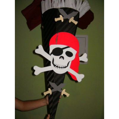 Blau, rot, Fertige Schultüte 85 cm - Jungen Schultuetenbastelset Totenkopf in Handarbeit hergestellt | Schultuete 3