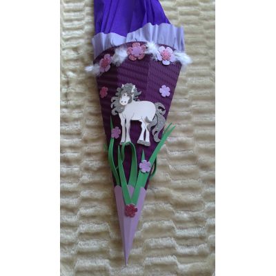 Cyan, rot, Fertige Schultüte 85 cm - Schultuete Einhorn | 658014