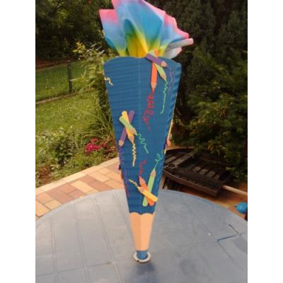 Dunkelblau, blau, Fertige Schultüte 85 cm - Schultuete Buntstift in Handarbeit für Sie hergestellt, jetzt neu mit Glittermoosgummi | Schultuete 6