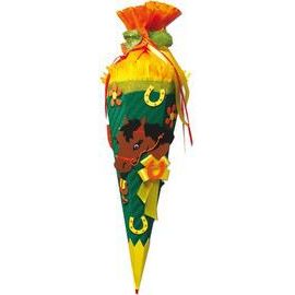 Dunkelblau, gelb, Fertige Schultüte 68 cm - Schultuete Pferd | 658 018