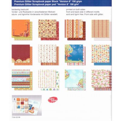 Eulen/Eichhörnchen PREMIUM GLITTER SCRAPBOOK PAPIER BLOCK 12x12,VERSION 8 | 71640099 / EAN:4008525131878