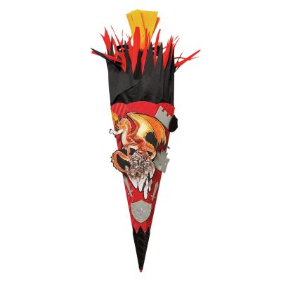 Fertige Schultüte 85 cm glatt - 3D-Schultüte Bastelset Feuerdrache, 68 cm, eckig, Rot(h)-Spitze, Kreppverschluss | 658084